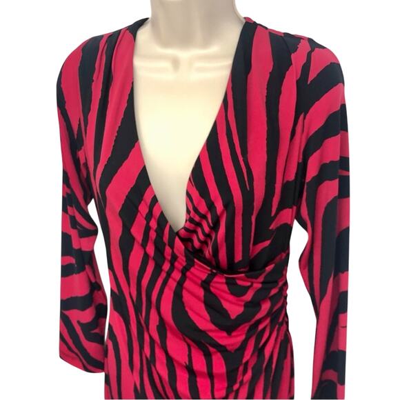 NWT Ronni Nicole Black Red Zebra Office Siren Wrap Dress V Neck Long Sleeve - Picture 13 of 16